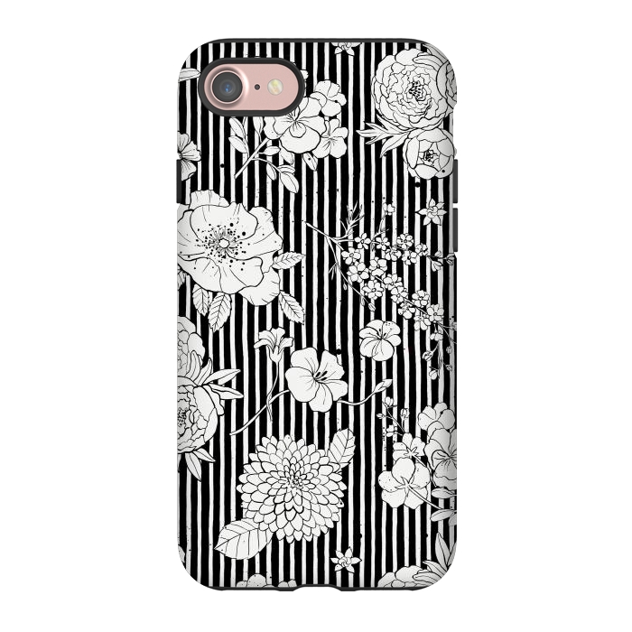 iPhone 7 StrongFit Flowers and Stripes Black and White by Ninola Design