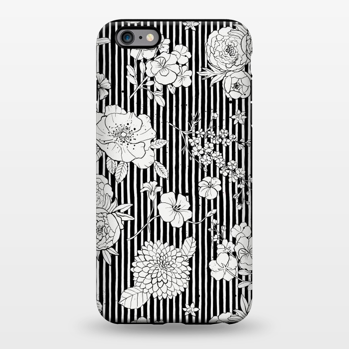iPhone 6/6s plus StrongFit Flowers and Stripes Black and White by Ninola Design