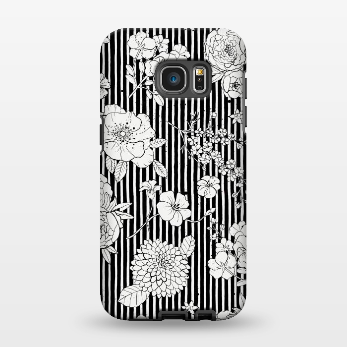 Galaxy S7 EDGE StrongFit Flowers and Stripes Black and White by Ninola Design
