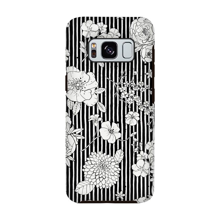 Galaxy S8 StrongFit Flowers and Stripes Black and White by Ninola Design