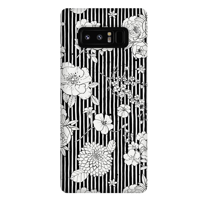 Galaxy Note 8 StrongFit Flowers and Stripes Black and White by Ninola Design