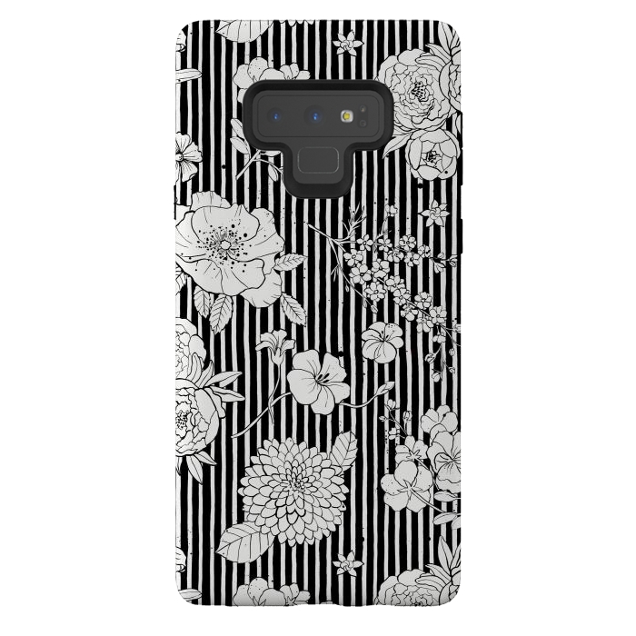 Galaxy Note 9 StrongFit Flowers and Stripes Black and White by Ninola Design