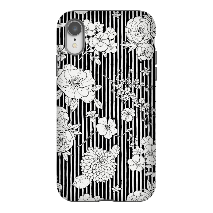 iPhone Xr StrongFit Flowers and Stripes Black and White by Ninola Design