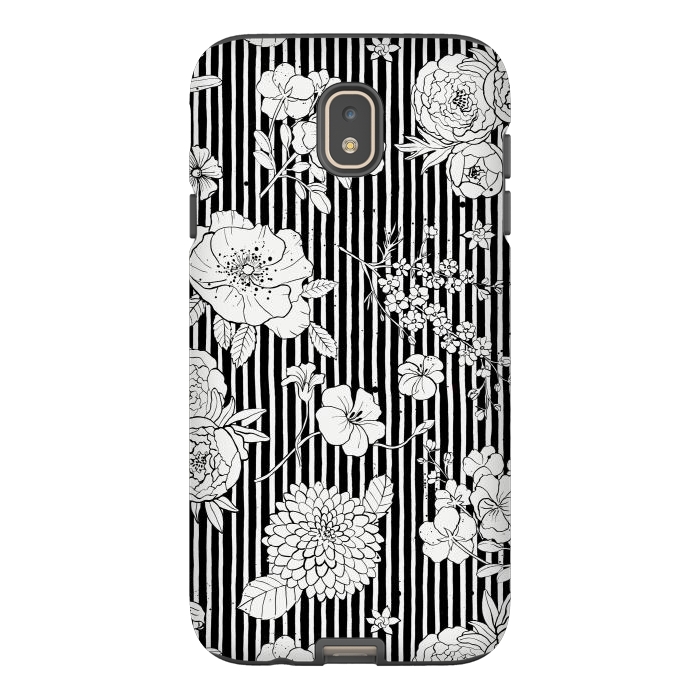 Galaxy J7 StrongFit Flowers and Stripes Black and White by Ninola Design