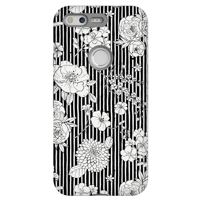 Pixel StrongFit Flowers and Stripes Black and White by Ninola Design