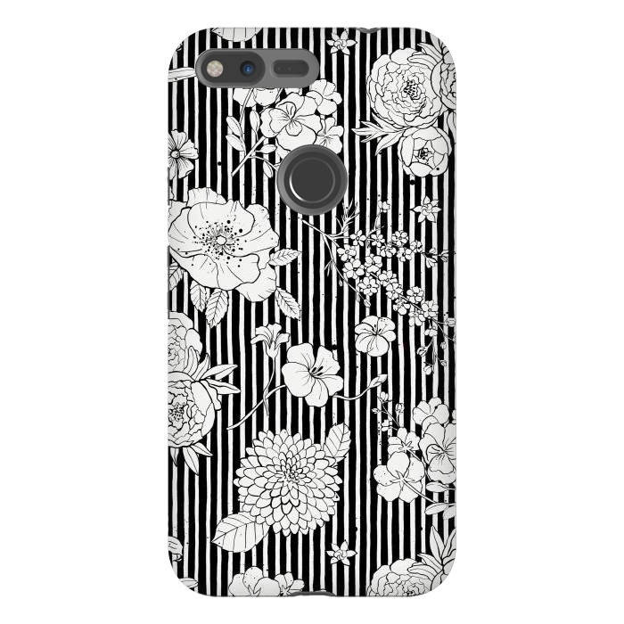 Pixel XL StrongFit Flowers and Stripes Black and White by Ninola Design