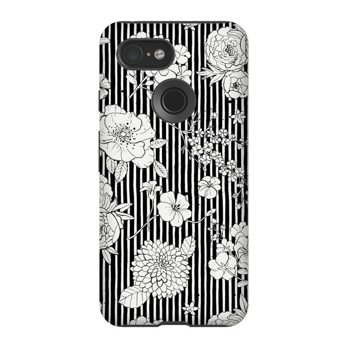 Pixel 3 StrongFit Flowers and Stripes Black and White by Ninola Design