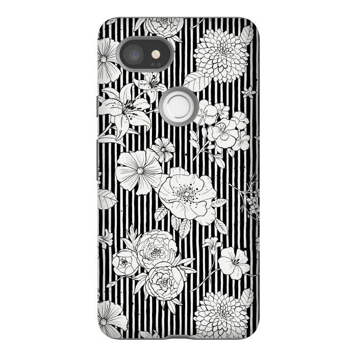 Pixel 2XL StrongFit Flowers and Stripes Black and White by Ninola Design