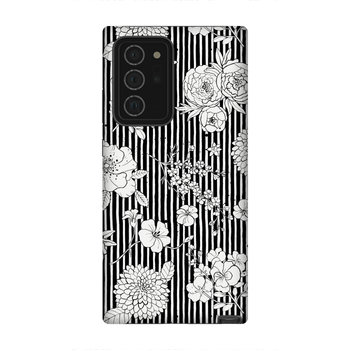 Galaxy Note 20 Ultra StrongFit Flowers and Stripes Black and White by Ninola Design