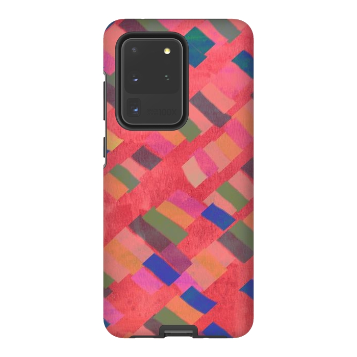 Galaxy S20 Ultra StrongFit Abstract art pink design by Josie