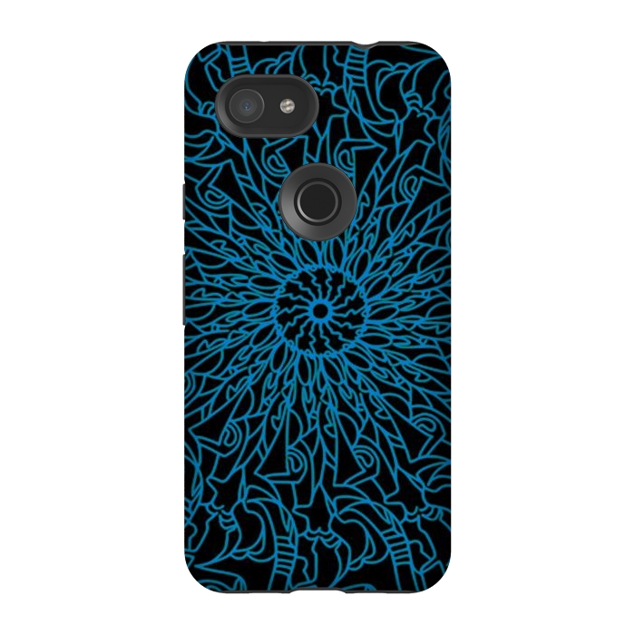 Pixel 3A StrongFit Blue intricate pattern floral mandala geometry by Josie
