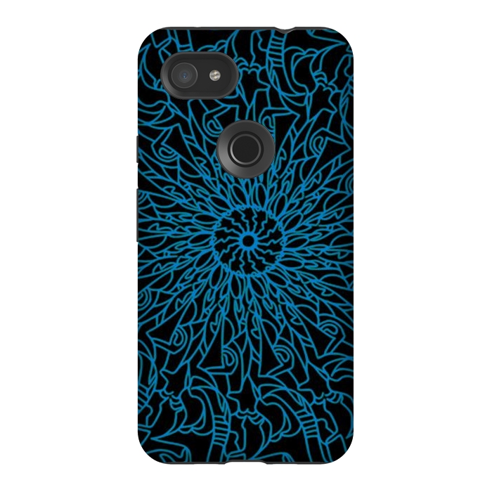 Pixel 3AXL StrongFit Blue intricate pattern floral mandala geometry by Josie