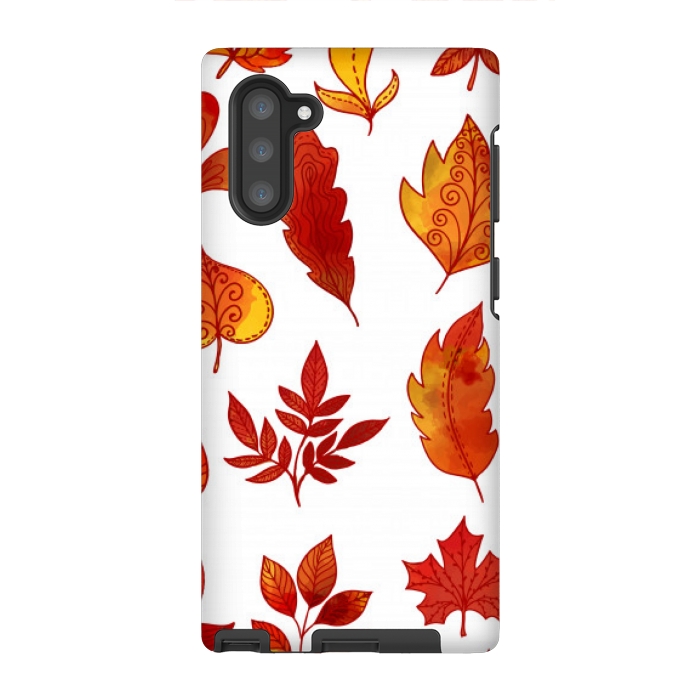 Galaxy Note 10 StrongFit orange leaves pattern 4  by MALLIKA