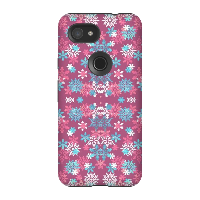 Pixel 3A StrongFit Playful pink blue snowflakes winter pattern by Oana 