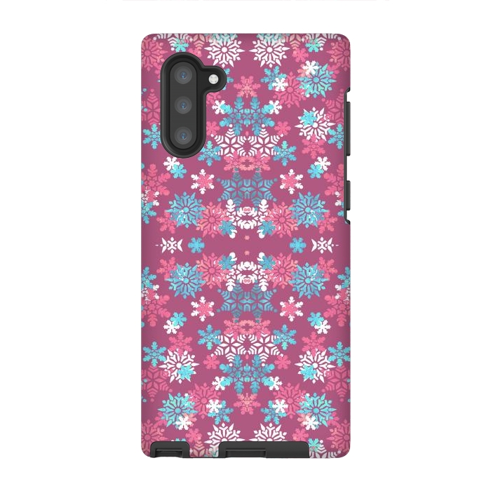 Galaxy Note 10 StrongFit Playful pink blue snowflakes winter pattern by Oana 