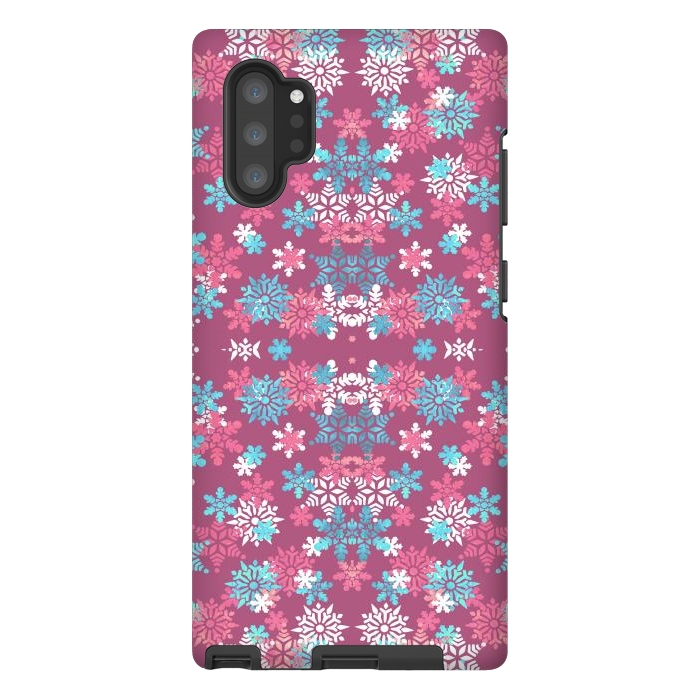 Galaxy Note 10 plus StrongFit Playful pink blue snowflakes winter pattern by Oana 