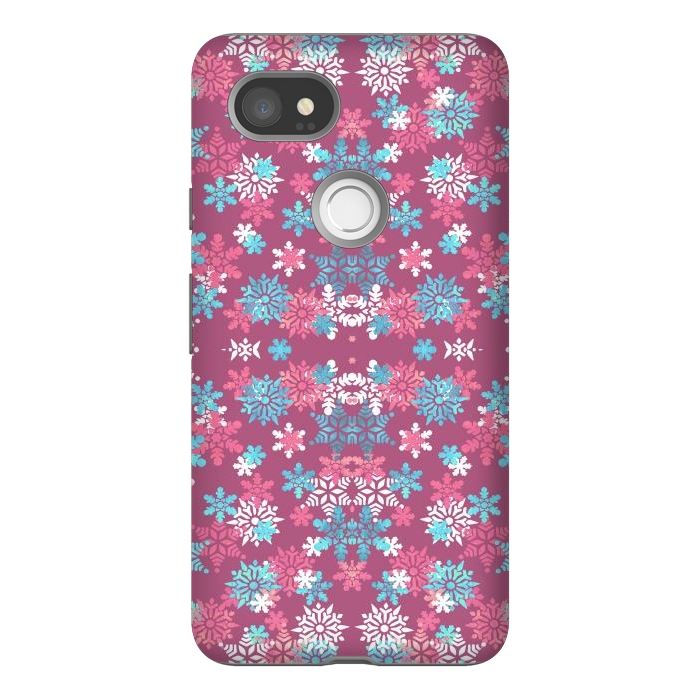Pixel 2XL StrongFit Playful pink blue snowflakes winter pattern by Oana 