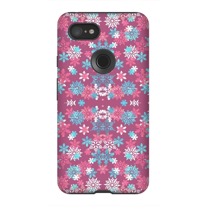 Pixel 3XL StrongFit Playful pink blue snowflakes winter pattern by Oana 