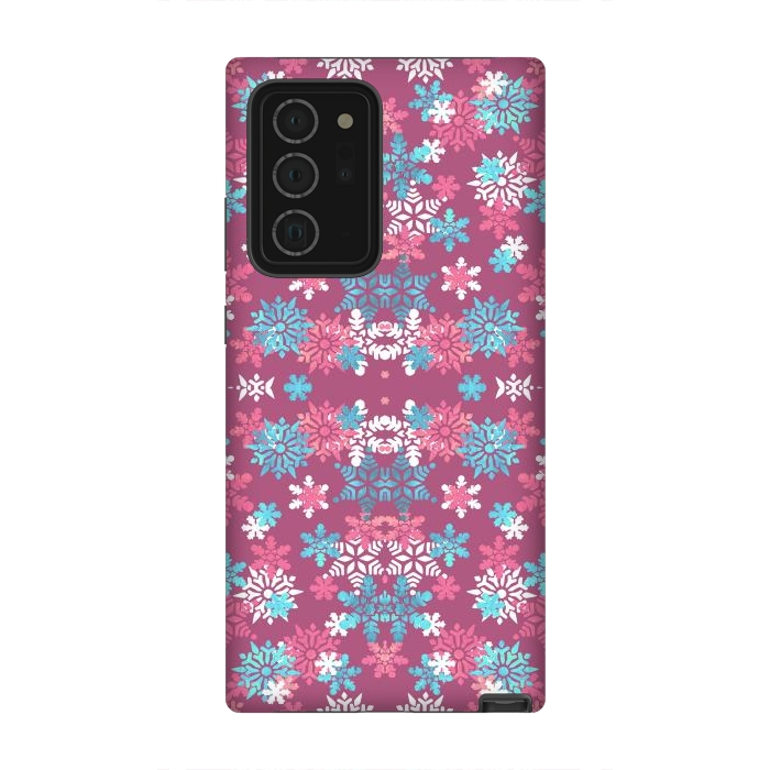 Galaxy Note 20 Ultra StrongFit Playful pink blue snowflakes winter pattern by Oana 