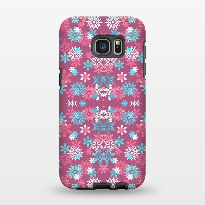 Galaxy S7 EDGE StrongFit Playful pink blue snowflakes winter pattern by Oana 