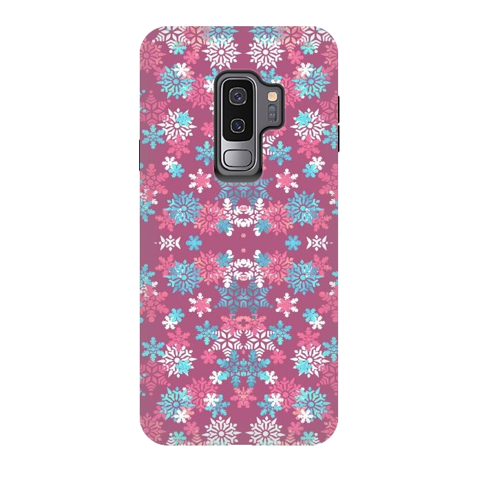 Galaxy S9 plus StrongFit Playful pink blue snowflakes winter pattern by Oana 
