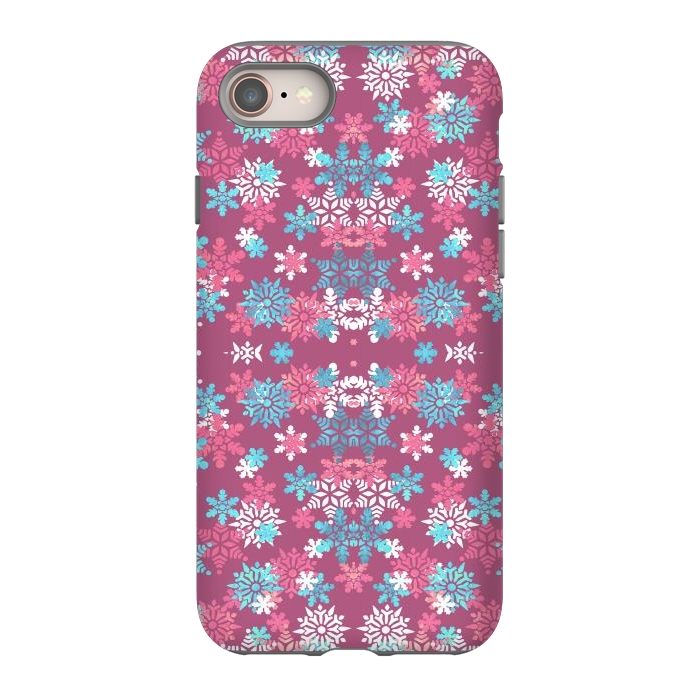 iPhone 8 StrongFit Playful pink blue snowflakes winter pattern by Oana 