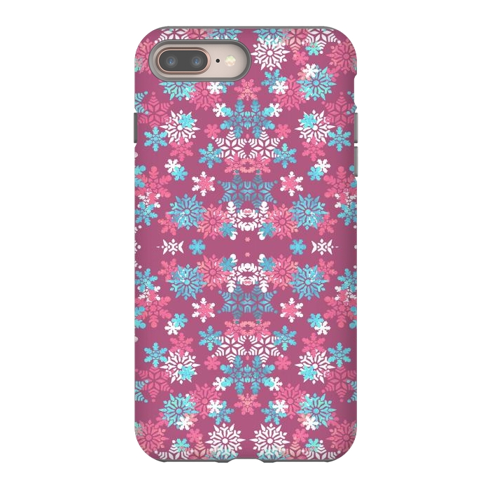 iPhone 8 plus StrongFit Playful pink blue snowflakes winter pattern by Oana 