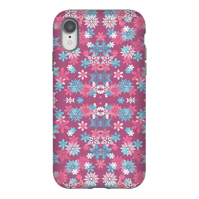 iPhone Xr StrongFit Playful pink blue snowflakes winter pattern by Oana 