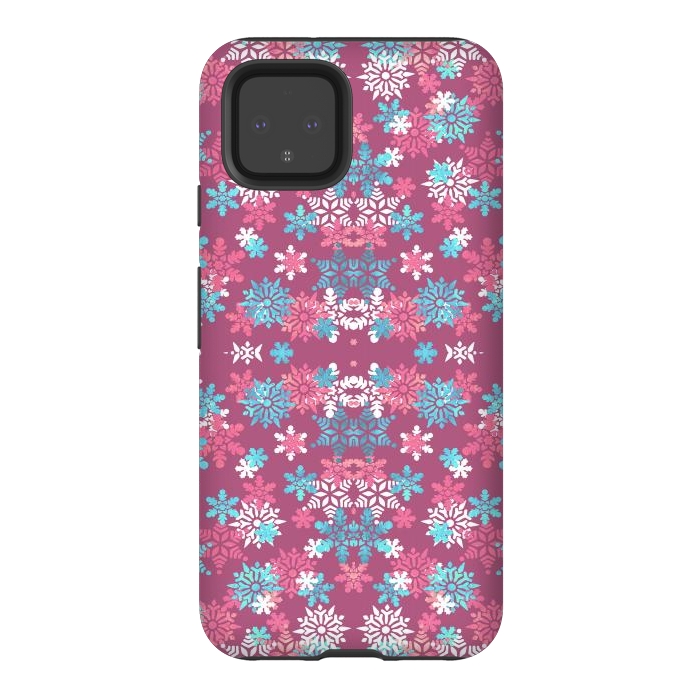 Pixel 4 StrongFit Playful pink blue snowflakes winter pattern by Oana 