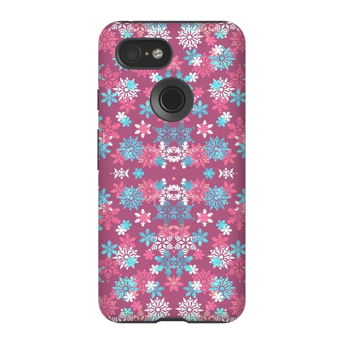Pixel 3 StrongFit Playful pink blue snowflakes winter pattern by Oana 