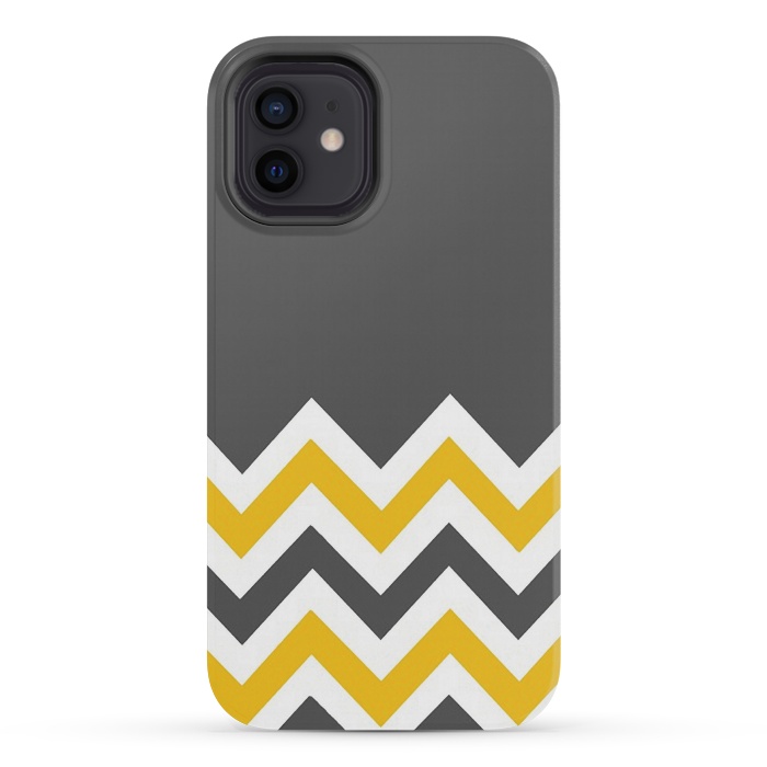 iPhone 12 mini StrongFit Color Blocked Chevron Mustard Gray by Josie Steinfort 