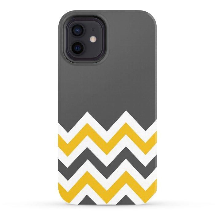 iPhone 12 StrongFit Color Blocked Chevron Mustard Gray by Josie Steinfort 