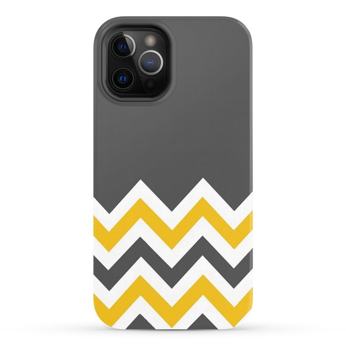 iPhone 12 Pro StrongFit Color Blocked Chevron Mustard Gray by Josie Steinfort 