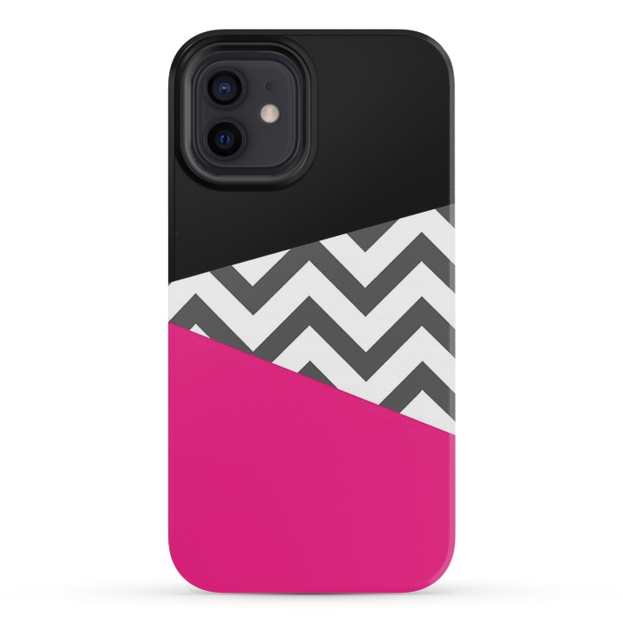 iPhone 12 mini StrongFit Color Blocked Chevron Black Pink  by Josie Steinfort 