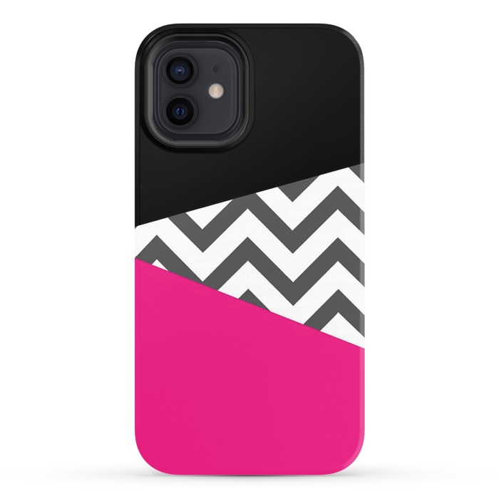 iPhone 12 StrongFit Color Blocked Chevron Black Pink  by Josie Steinfort 