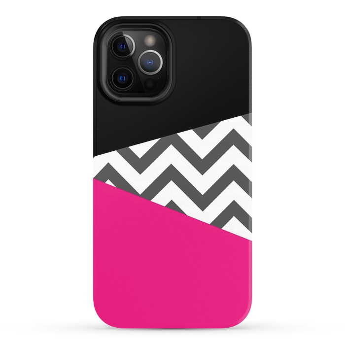 iPhone 12 Pro StrongFit Color Blocked Chevron Black Pink  by Josie Steinfort 