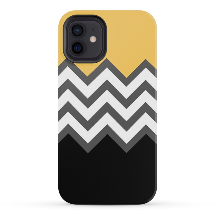 iPhone 12 mini StrongFit Color Blocked Chevron Black Yellow by Josie Steinfort 