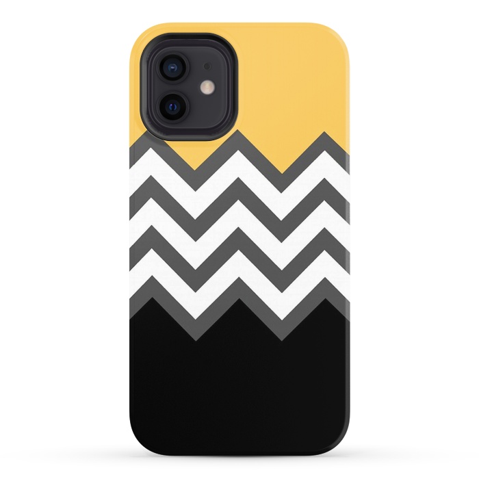 iPhone 12 StrongFit Color Blocked Chevron Black Yellow by Josie Steinfort 