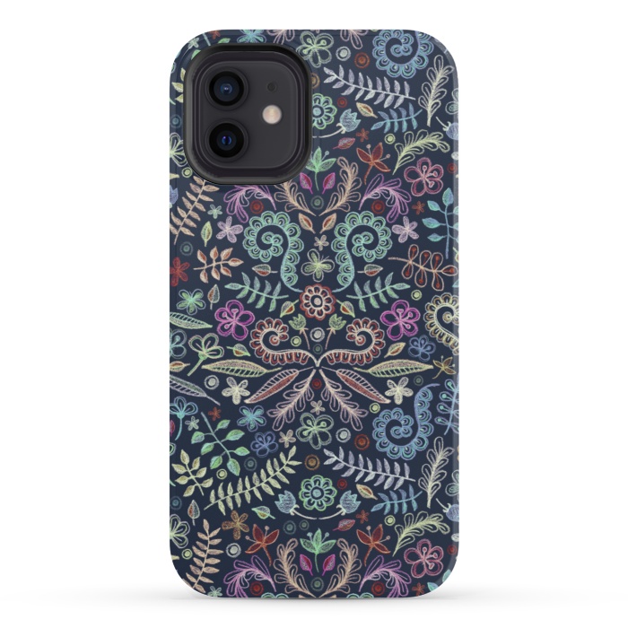 iPhone 12 StrongFit Colored Chalk Floral Doodle Pattern by Micklyn Le Feuvre