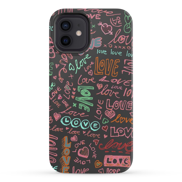 iPhone 12 mini StrongFit Love Love Love ballpoint doodles by Micklyn Le Feuvre