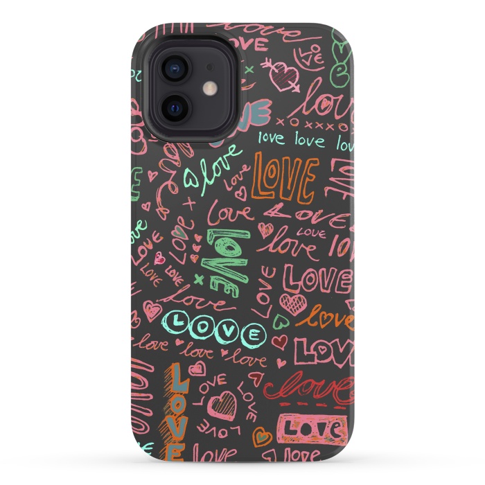 iPhone 12 StrongFit Love Love Love ballpoint doodles by Micklyn Le Feuvre