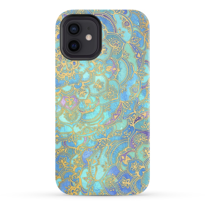 iPhone 12 StrongFit Sapphire and Jade Stained Glass Mandalas by Micklyn Le Feuvre