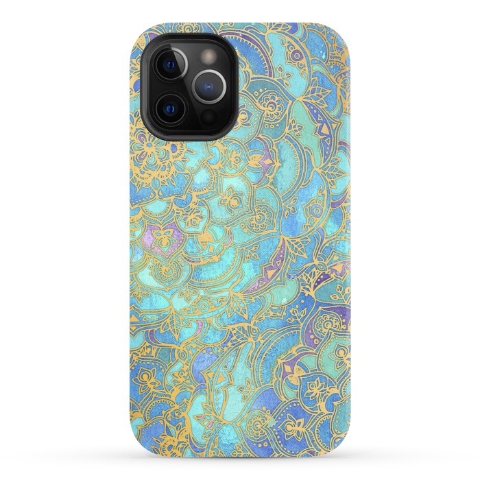 iPhone 12 Pro StrongFit Sapphire and Jade Stained Glass Mandalas by Micklyn Le Feuvre