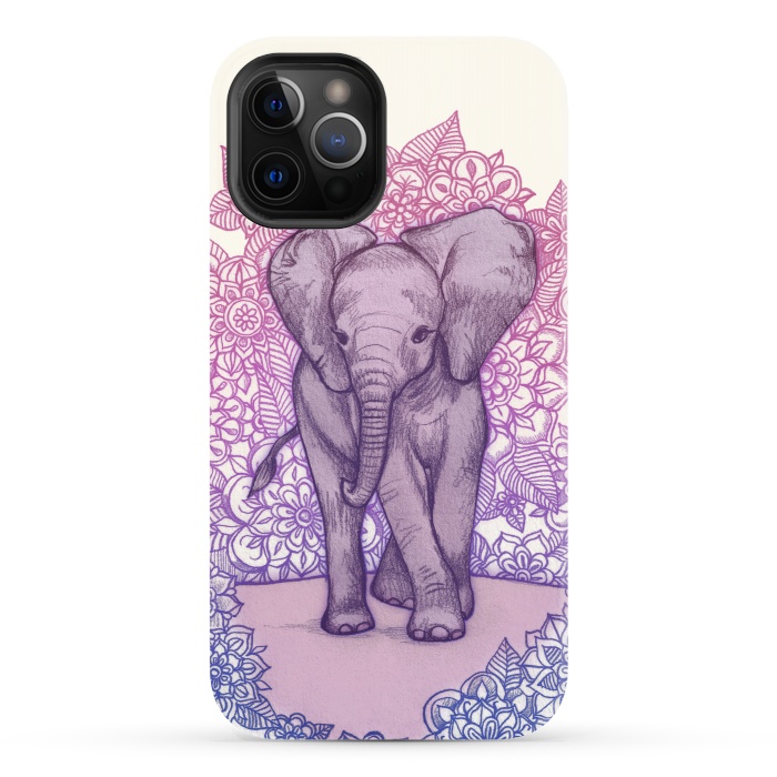 iPhone 12 Pro StrongFit Cute Baby Elephant in pink purple and blue by Micklyn Le Feuvre