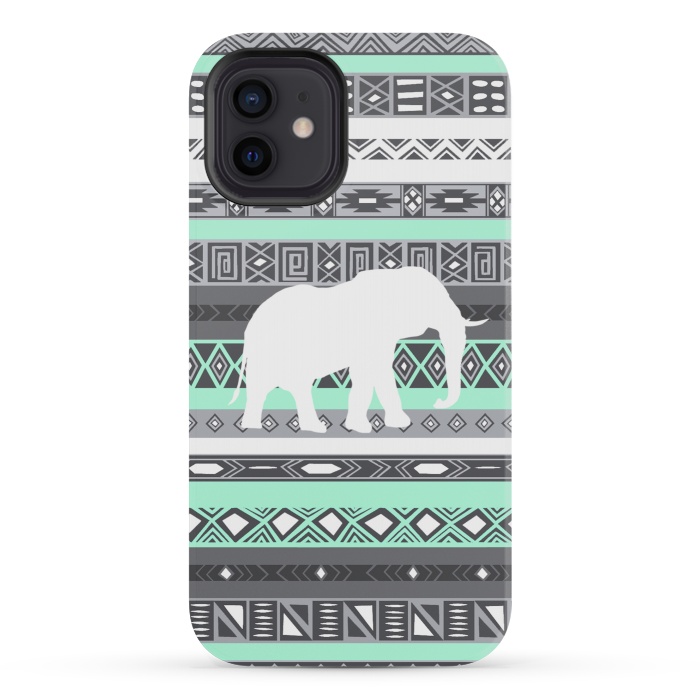 iPhone 12 mini StrongFit Tiffany Elephant Aztec by Rex lambo