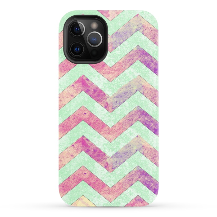 iPhone 12 Pro StrongFit Mint Pink Watercolor Chevron by Girly Trend