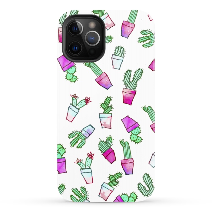 iPhone 12 Pro StrongFit Whimsical Hand Drawn cactus pattern  by Girly Trend