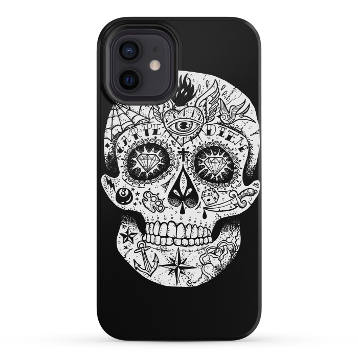 iPhone 12 mini StrongFit Tattooed Skull by Mitxel Gonzalez