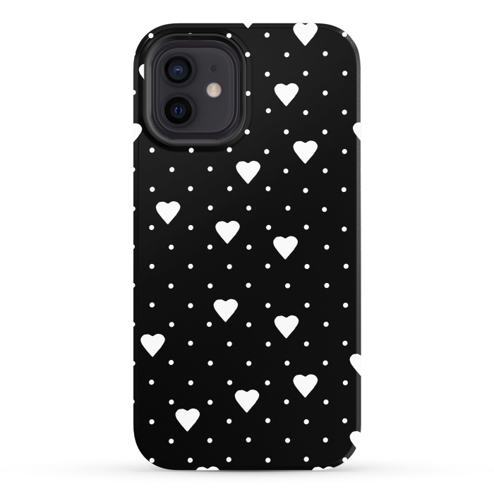 iPhone 12 StrongFit Pin Point Hearts White by Project M