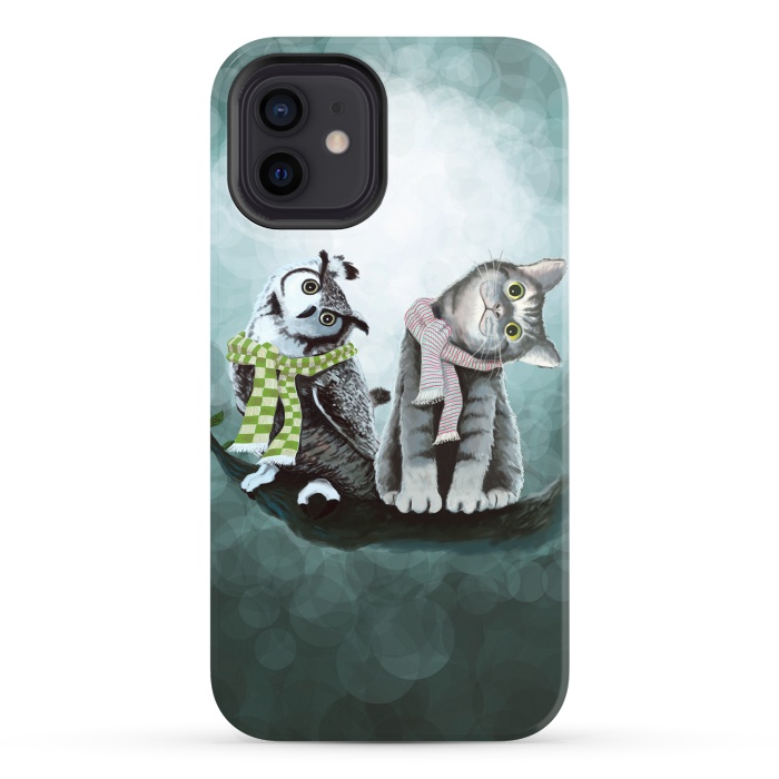 iPhone 12 StrongFit Cat and Owl by Tummeow